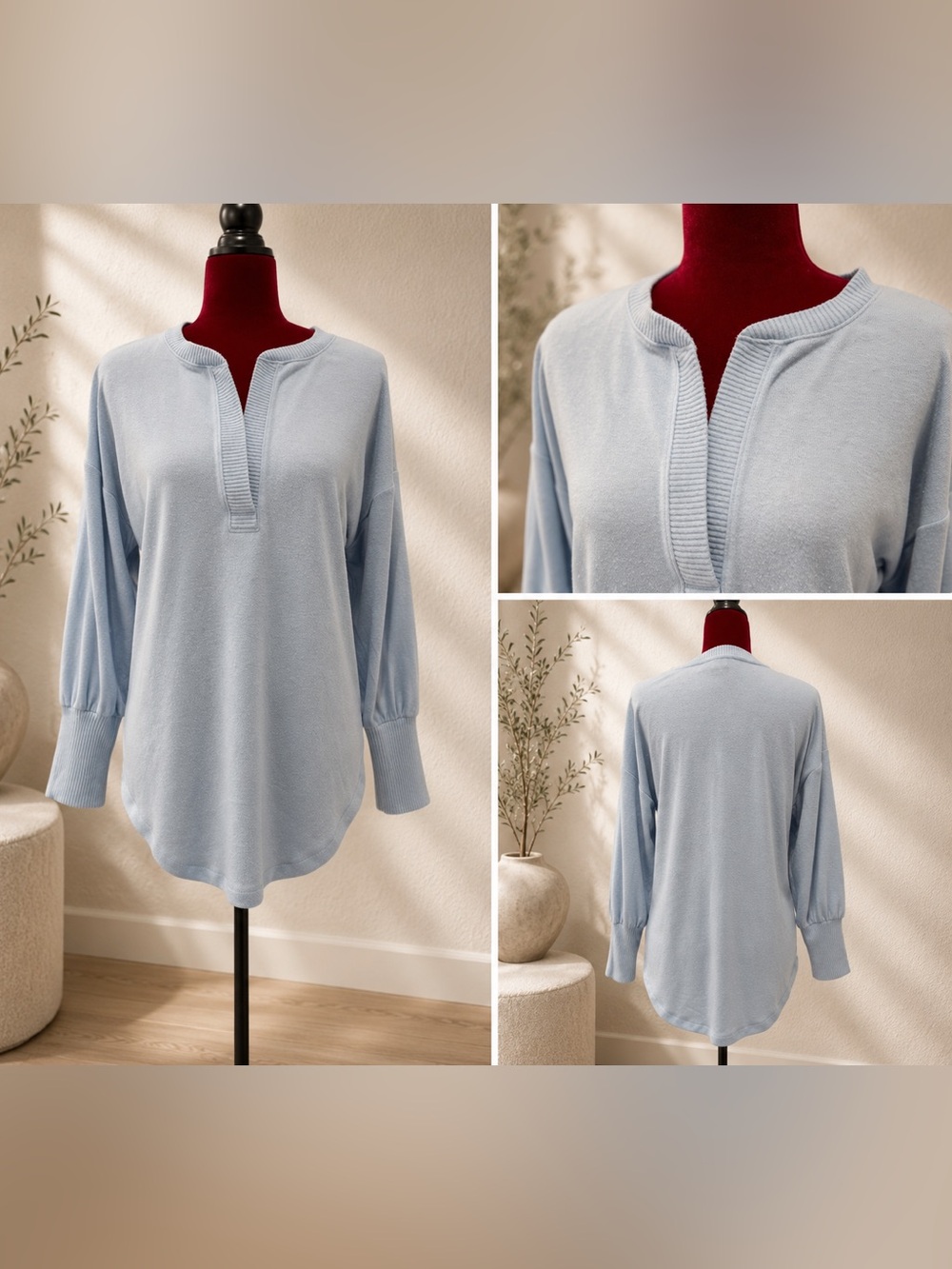 LOFT Pale Blue V‑Neck Long Sleeve Tunic